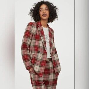 H&M Double breasted blazer - Classic Red & Cream Plaid– Size 4